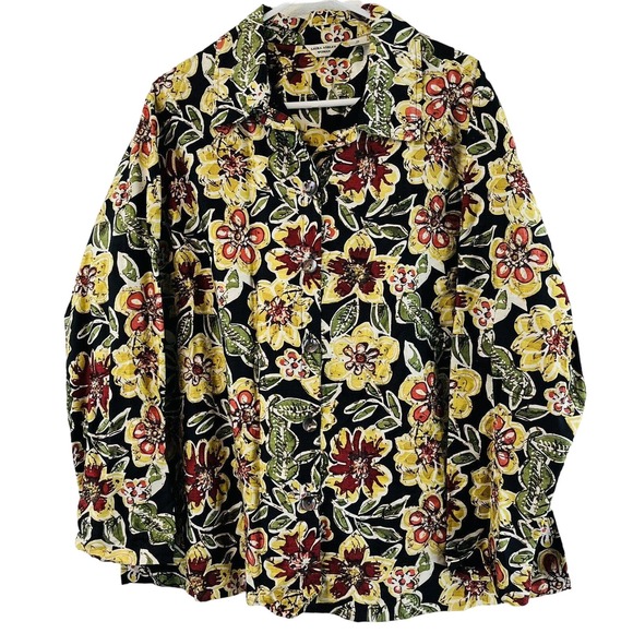 Womens 2X Laura Ashley Woman Black Floral Silk Jacket Button Embellished Shacket - Picture 1 of 4